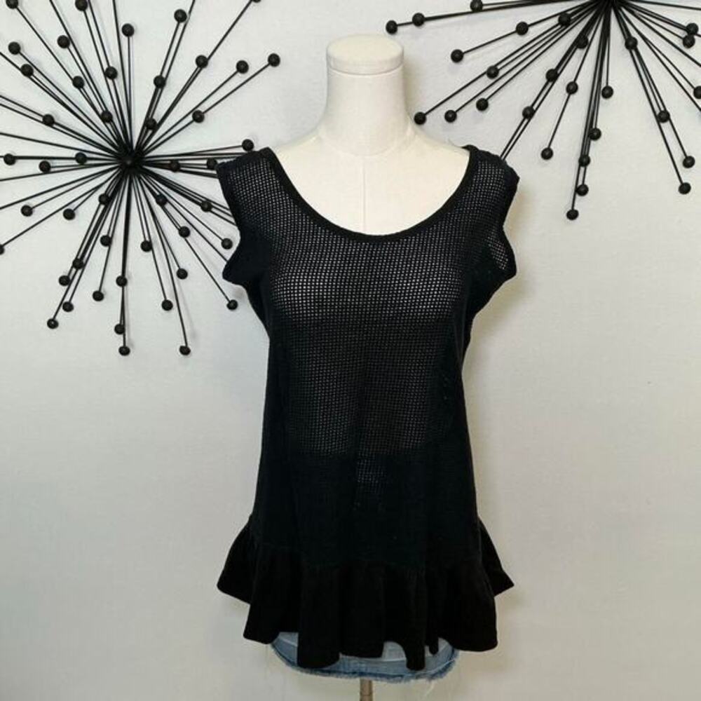 Vintage Underground Beachwear Black Mesh Ruffle Hem Cover Up Top Size M
